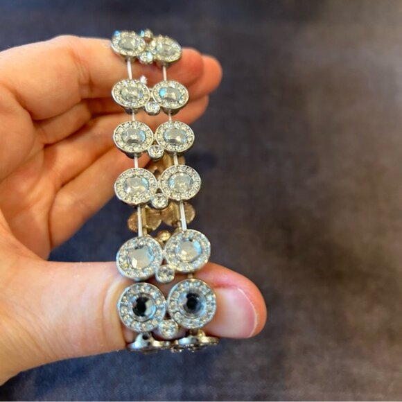 Silver Tone Rhinestone Stretch Bangle Bracelet - Picture 4 of 5